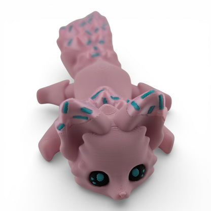 Pink Sprinkle Fox – 7.5" Articulated 3D Printed Fantasy Figurine | Sweet Dessert-Inspired Collectible