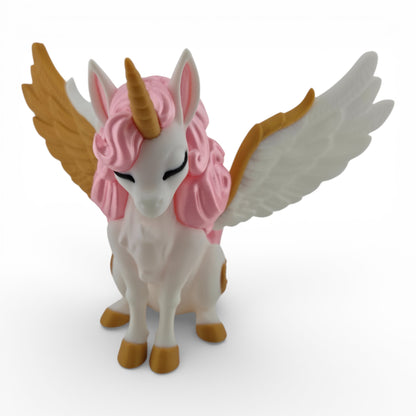 White Decor Alicorn with Wings & Silk Pink Hair 3D Printed Fantasy Figurine