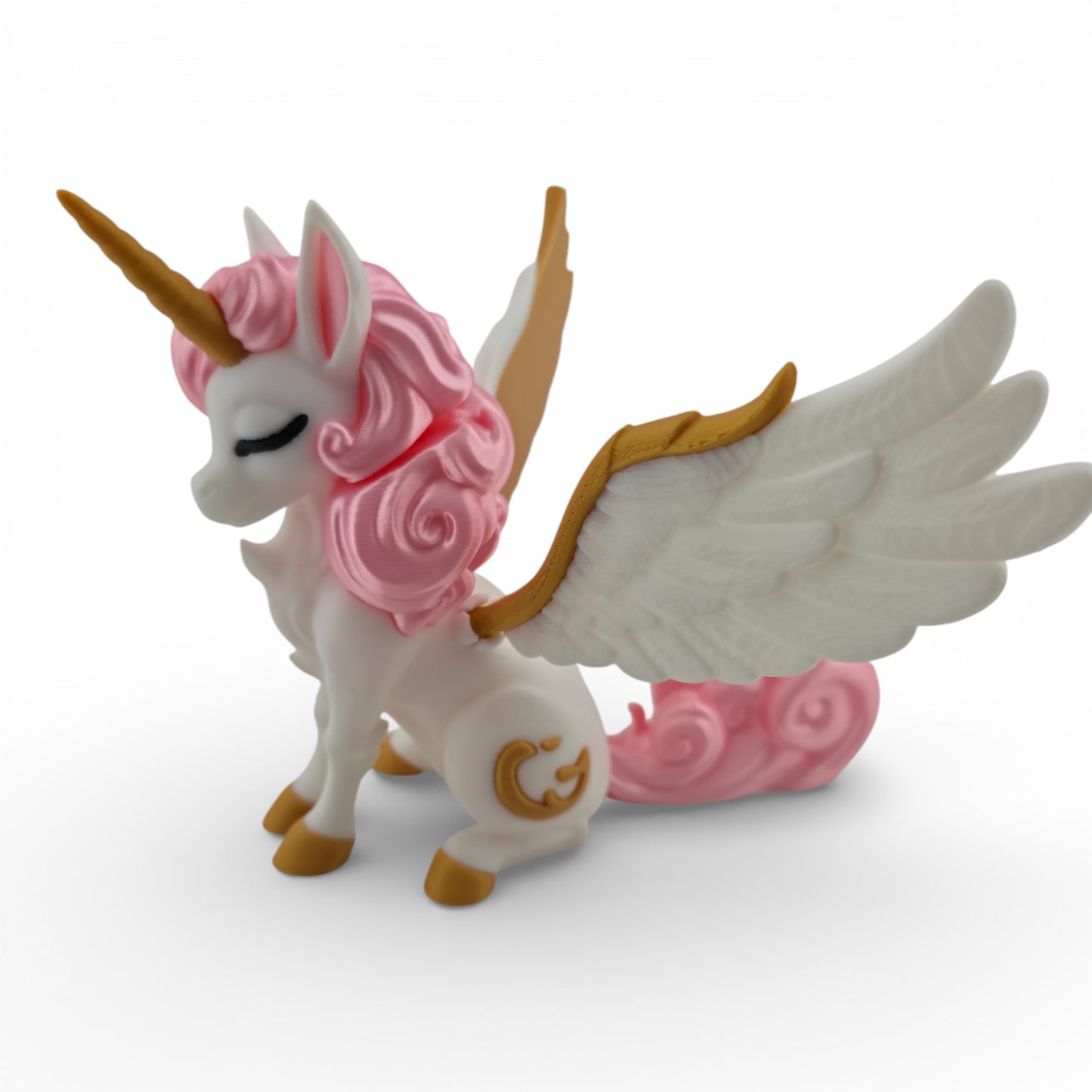 White Decor Alicorn with Wings & Silk Pink Hair 3D Printed Fantasy Figurine