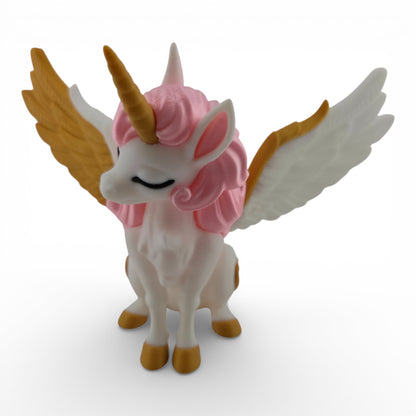 White Decor Alicorn with Wings & Silk Pink Hair 3D Printed Fantasy Figurine