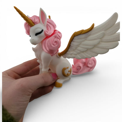 White Decor Alicorn with Wings & Silk Pink Hair 3D Printed Fantasy Figurine