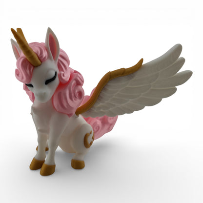 White Decor Alicorn with Wings & Silk Pink Hair 3D Printed Fantasy Figurine