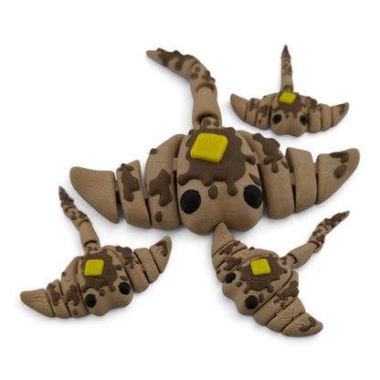 Brown Flapjack Stingray Family Set – 3D Printed Articulated Figurines | 1 Adult & 3 Babies | Flexible Collectible Desk Decor