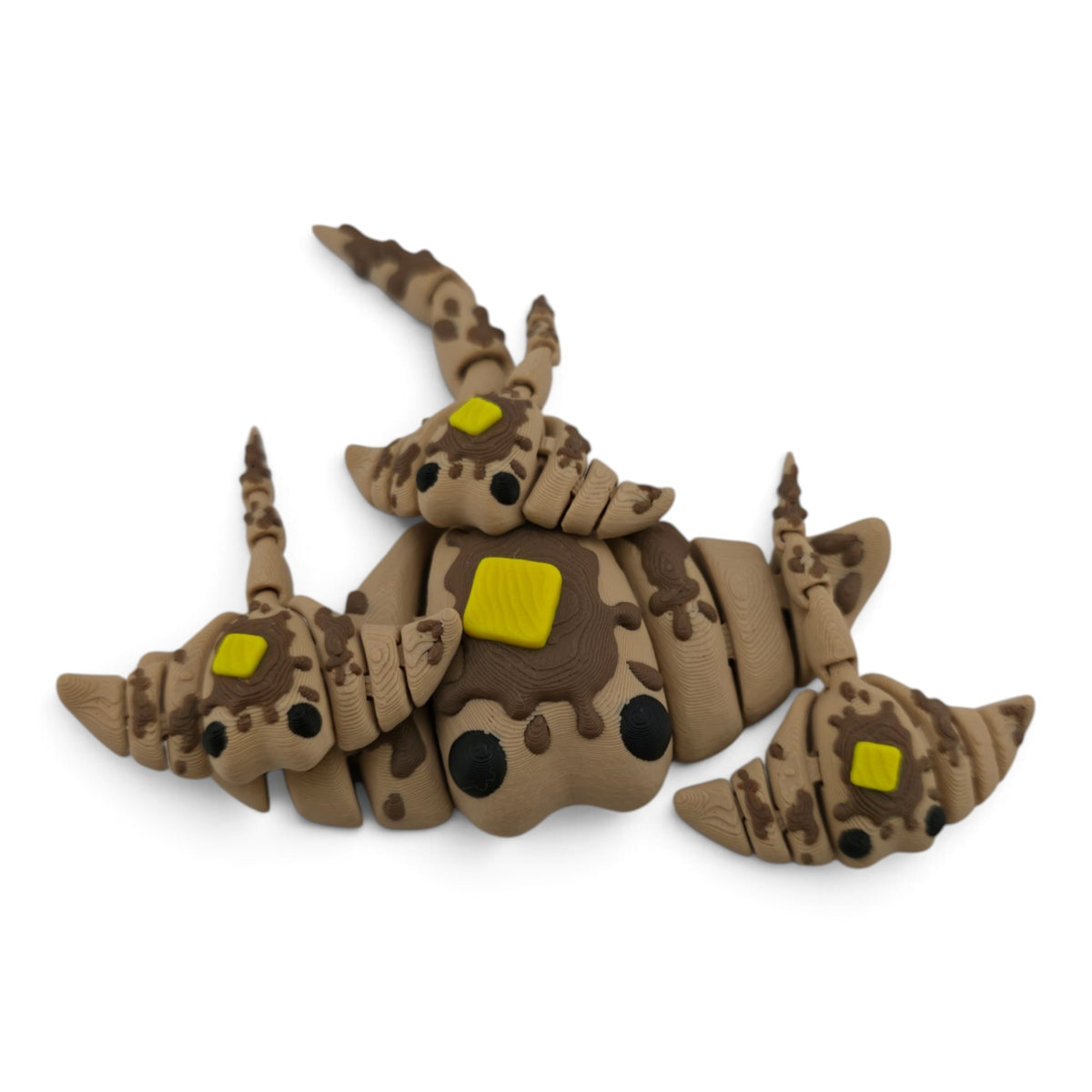 Brown Flapjack Stingray Family Set – 3D Printed Articulated Figurines | 1 Adult & 3 Babies | Flexible Collectible Desk Decor