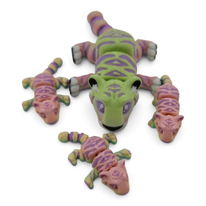 Rainbow Tiger Family Set – 3D Printed Articulated Figurines | 1 Adult & 3 Cubs | Flexible Collectible Desk Decor