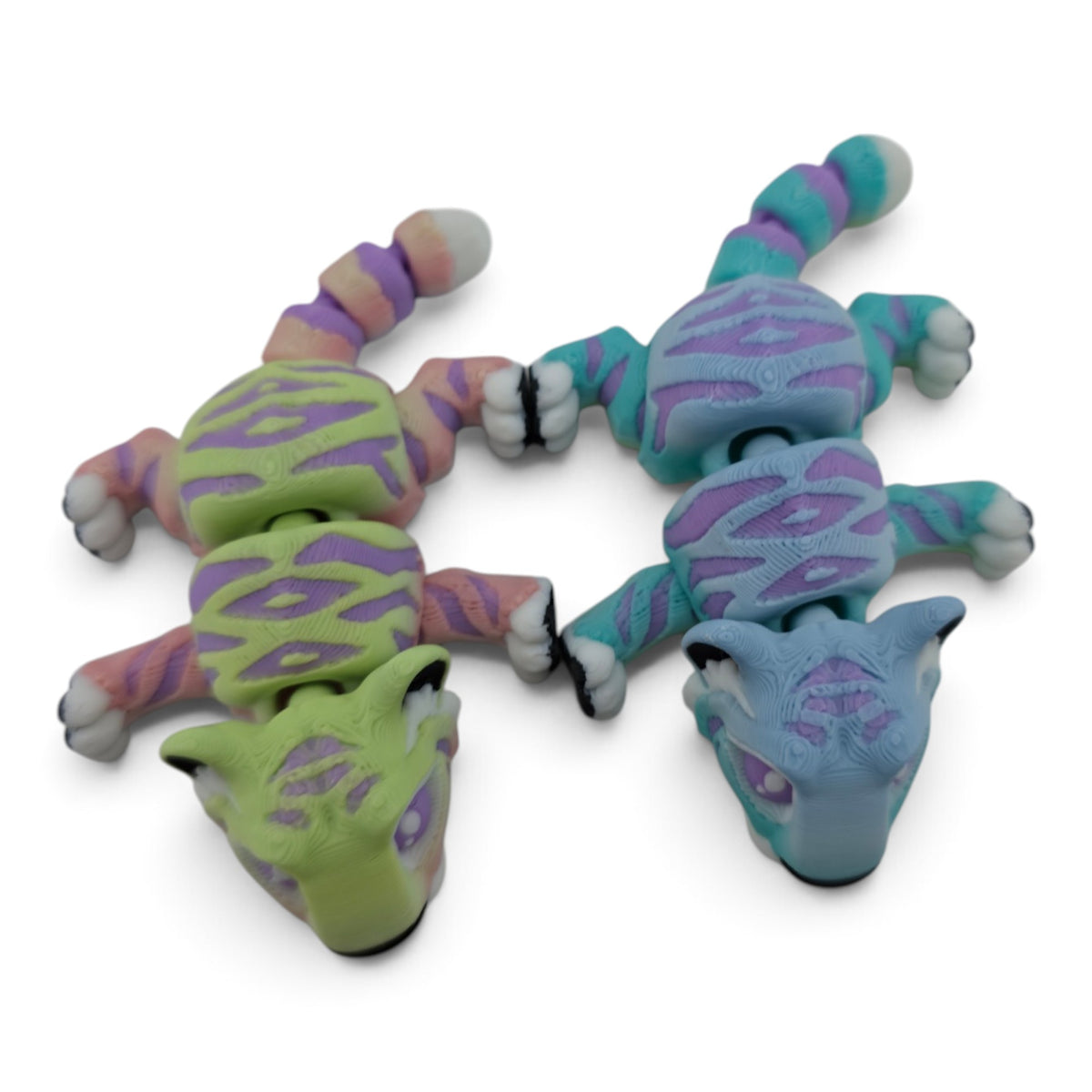 Rainbow Tiger Family Set – 3D Printed Articulated Figurines | 1 Adult & 3 Cubs | Flexible Collectible Desk Decor
