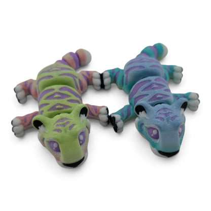 Rainbow Tiger Family Set – 3D Printed Articulated Figurines | 1 Adult & 3 Cubs | Flexible Collectible Desk Decor