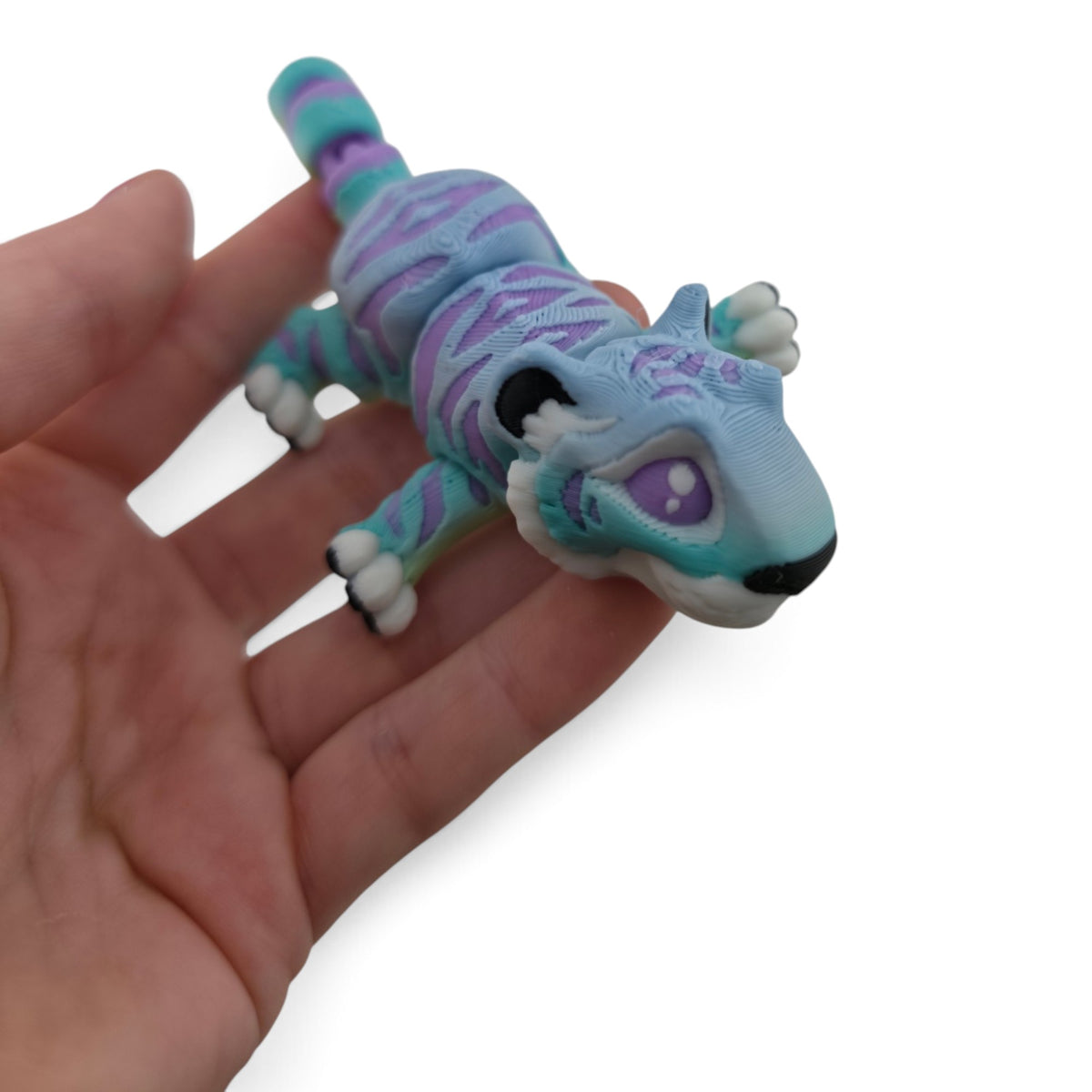 Rainbow Tiger Family Set – 3D Printed Articulated Figurines | 1 Adult & 3 Cubs | Flexible Collectible Desk Decor