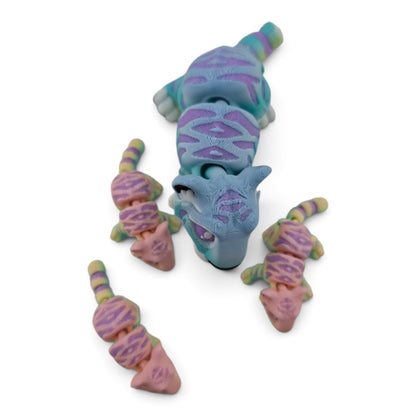 Rainbow Tiger Family Set – 3D Printed Articulated Figurines | 1 Adult & 3 Cubs | Flexible Collectible Desk Decor