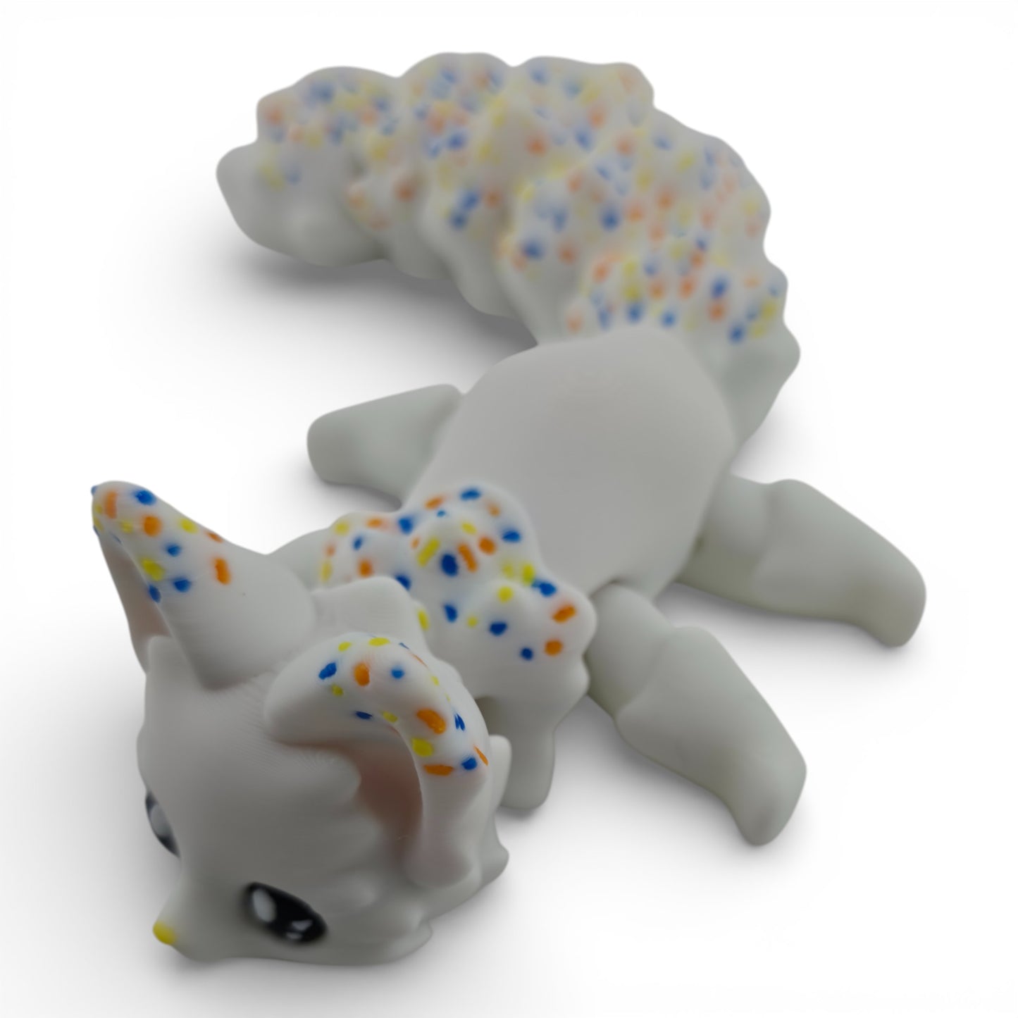 White Sprinkle Fox – 7.5" Articulated 3D Printed Fantasy Figurine | Sweet Dessert-Inspired Collectible