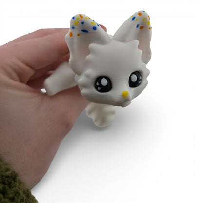 White Sprinkle Fox – 7.5" Articulated 3D Printed Fantasy Figurine | Sweet Dessert-Inspired Collectible
