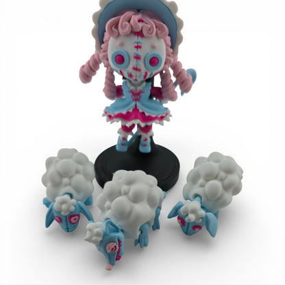 Twisty 3D Doll Figurine with 3 Sheep Articulated 3D Printed Fantasy Figurine Inspired Collectible