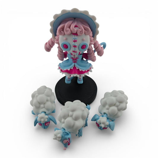 Twisty 3D Doll Figurine with 3 Sheep Articulated 3D Printed Fantasy Figurine Inspired Collectible