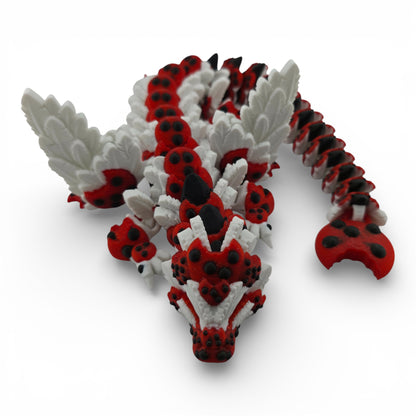 Red Chocolate Chip Winged Dragon – Articulated 3D Printed Fantasy Creature | White Dragon with Chocolate Chips