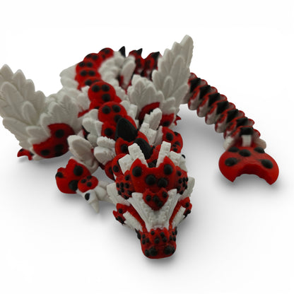 Red Chocolate Chip Winged Dragon – Articulated 3D Printed Fantasy Creature | White Dragon with Chocolate Chips