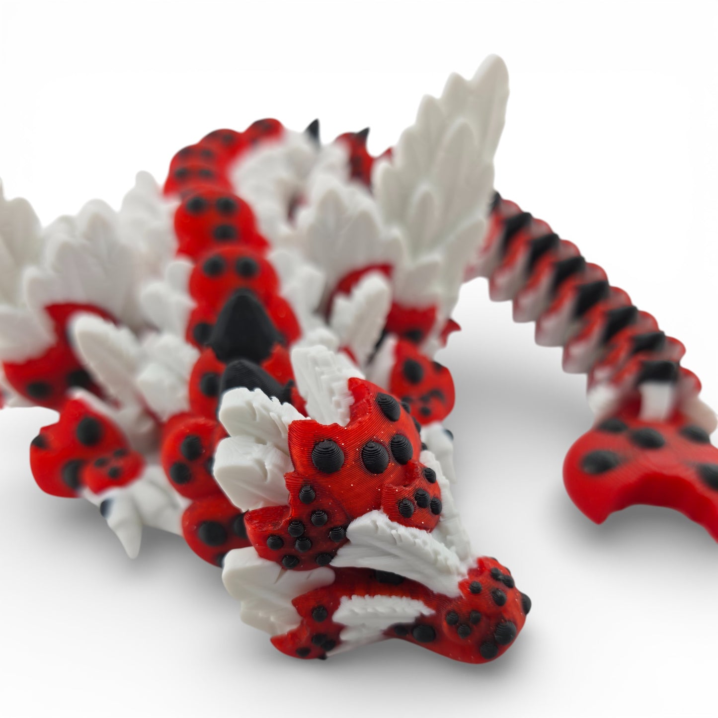 Red Chocolate Chip Winged Dragon – Articulated 3D Printed Fantasy Creature | White Dragon with Chocolate Chips