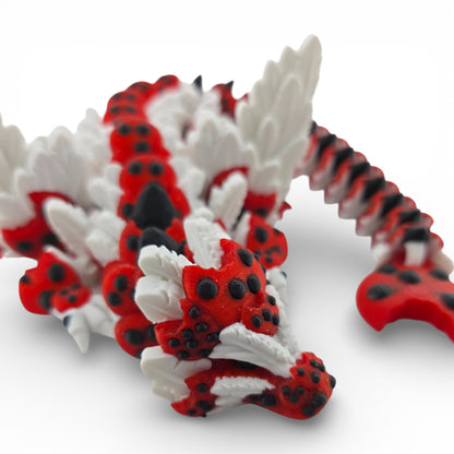 Red Chocolate Chip Winged Dragon – Articulated 3D Printed Fantasy Creature | White Dragon with Chocolate Chips