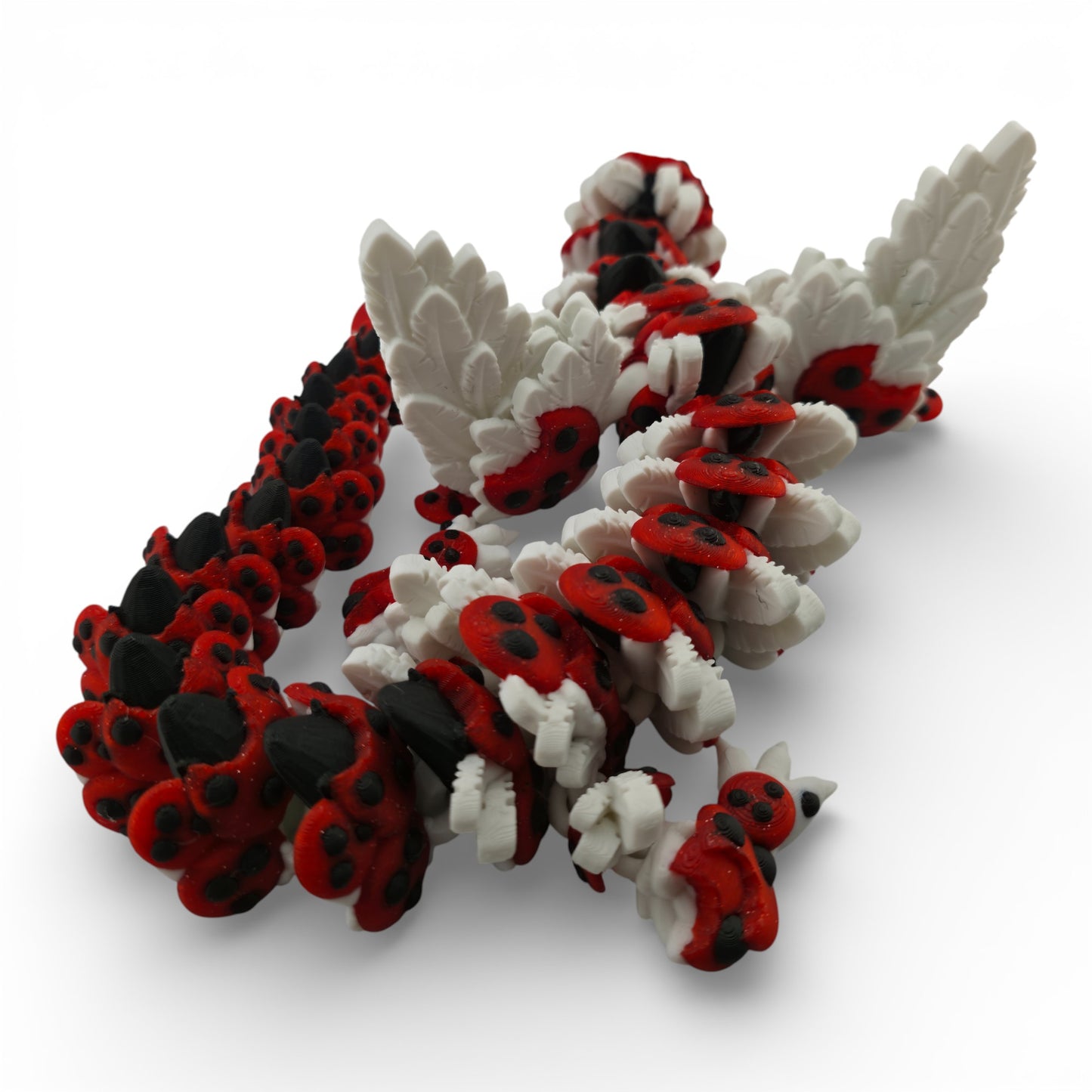 Red Chocolate Chip Winged Dragon – Articulated 3D Printed Fantasy Creature | White Dragon with Chocolate Chips