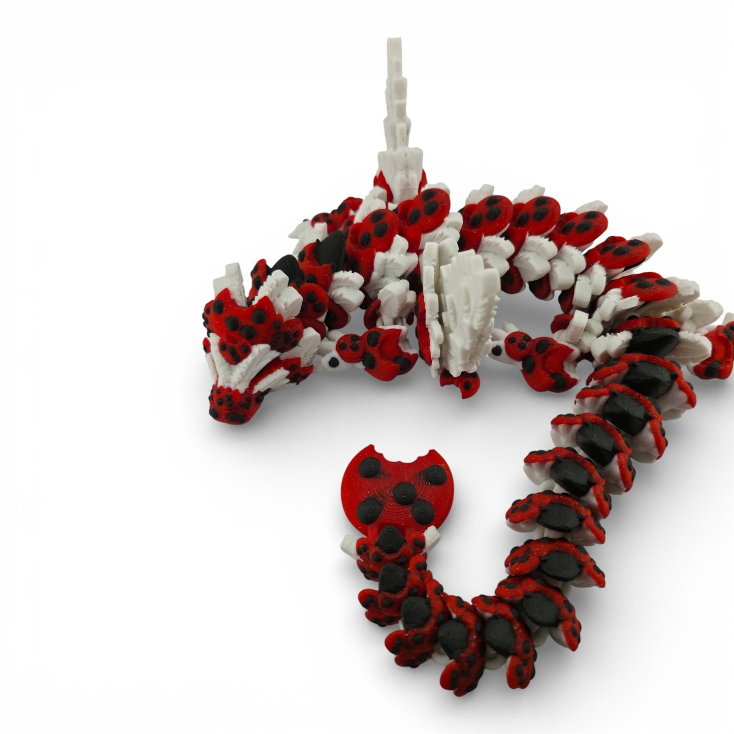 Red Chocolate Chip Winged Dragon – Articulated 3D Printed Fantasy Creature | White Dragon with Chocolate Chips