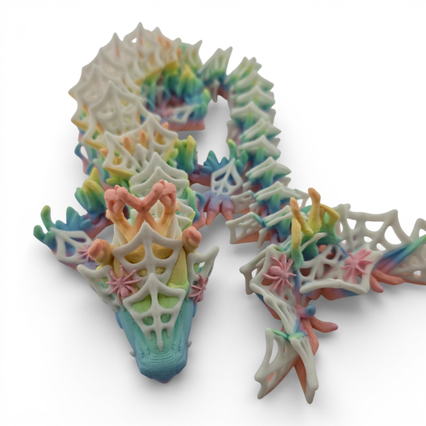 Rainbow Wicked Dragon – Articulated 3D Printed Fantasy Figurine | Spider Web Halloween Collectible by Cinderwing3D