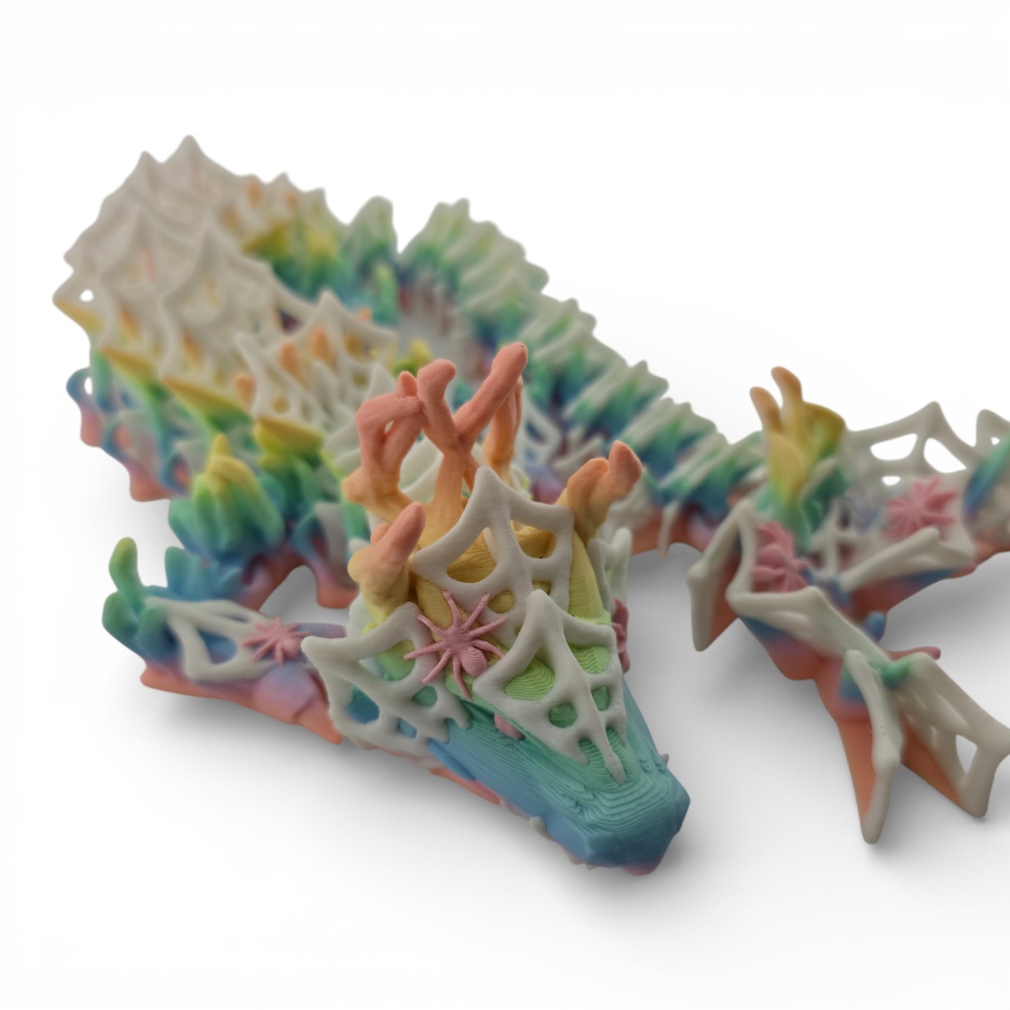 Rainbow Wicked Dragon – Articulated 3D Printed Fantasy Figurine | Spider Web Halloween Collectible by Cinderwing3D