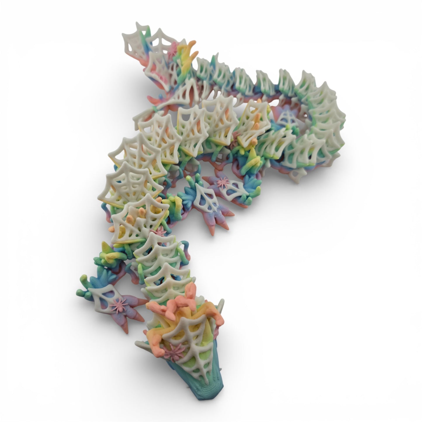 Rainbow Wicked Dragon – Articulated 3D Printed Fantasy Figurine | Spider Web Halloween Collectible by Cinderwing3D