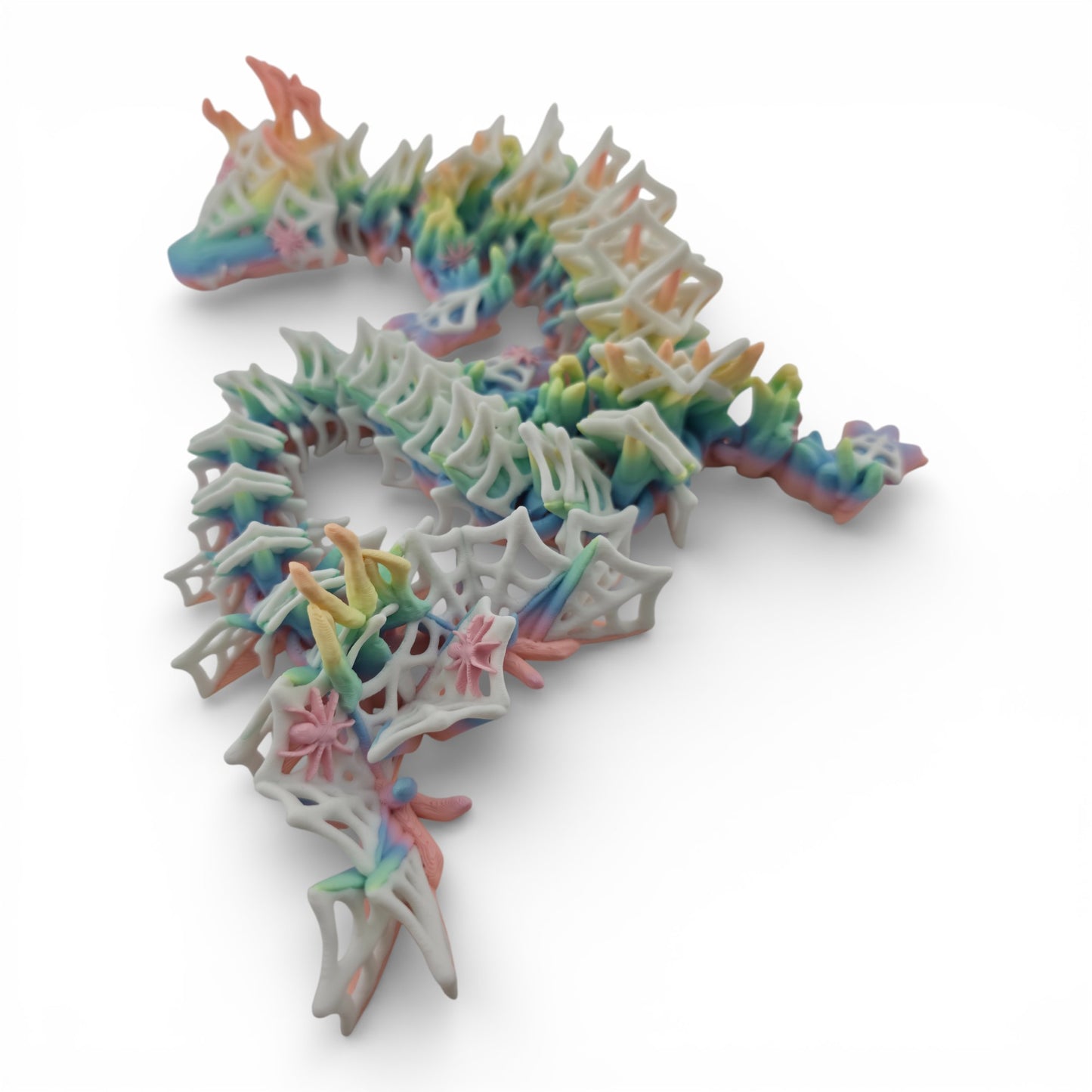 Rainbow Wicked Dragon – Articulated 3D Printed Fantasy Figurine | Spider Web Halloween Collectible by Cinderwing3D
