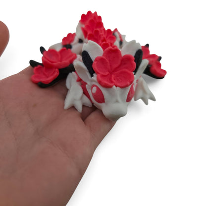 Tiny Sakura Baby Dragon – White & Pink Articulated Fantasy Collectible | 3D Printed Desk & Shelf Decor