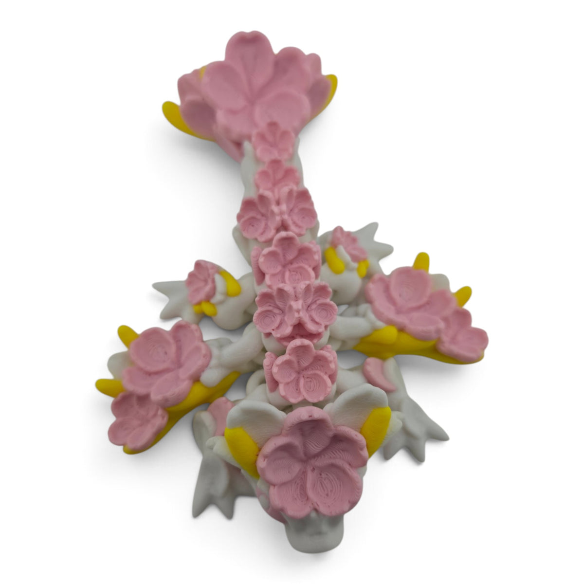 Sakura Baby Dragon – 6" White & Pink Articulated Fantasy Collectible | 3D Printed Cherry Blossom-Inspired Desk & Shelf Decor