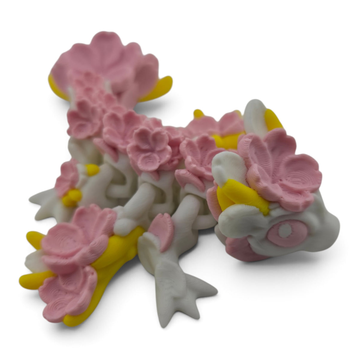 Sakura Baby Dragon – 6" White & Pink Articulated Fantasy Collectible | 3D Printed Cherry Blossom-Inspired Desk & Shelf Decor