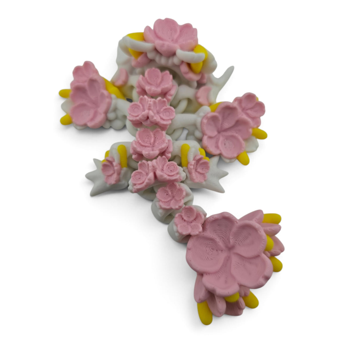 Sakura Baby Dragon – 6" White & Pink Articulated Fantasy Collectible | 3D Printed Cherry Blossom-Inspired Desk & Shelf Decor