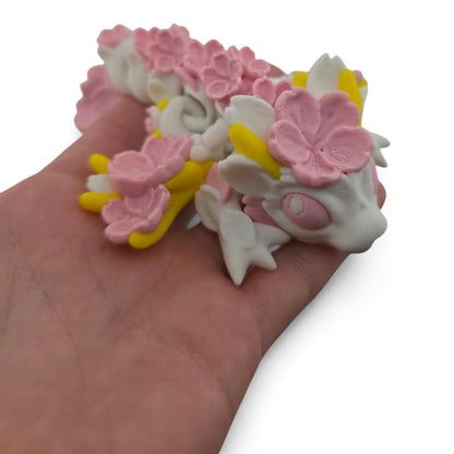 Sakura Baby Dragon – 6" White & Pink Articulated Fantasy Collectible | 3D Printed Cherry Blossom-Inspired Desk & Shelf Decor