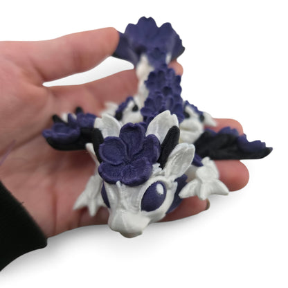Tiny Sakura Baby Dragon – White & Purple Articulated Fantasy Collectible | 3D Printed Desk & Shelf Decor