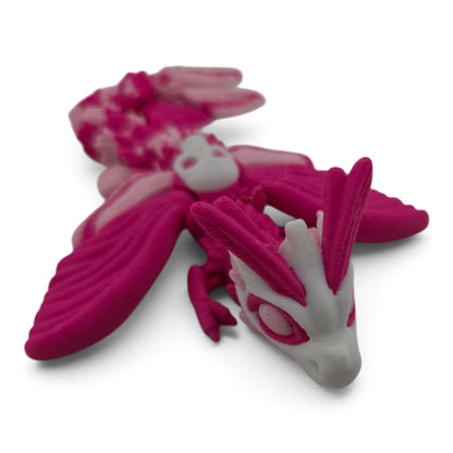 Baby Moth Dragon – 6" Pink Articulated Fantasy Collectible | 3D Printed Whimsical Desk & Shelf Decor