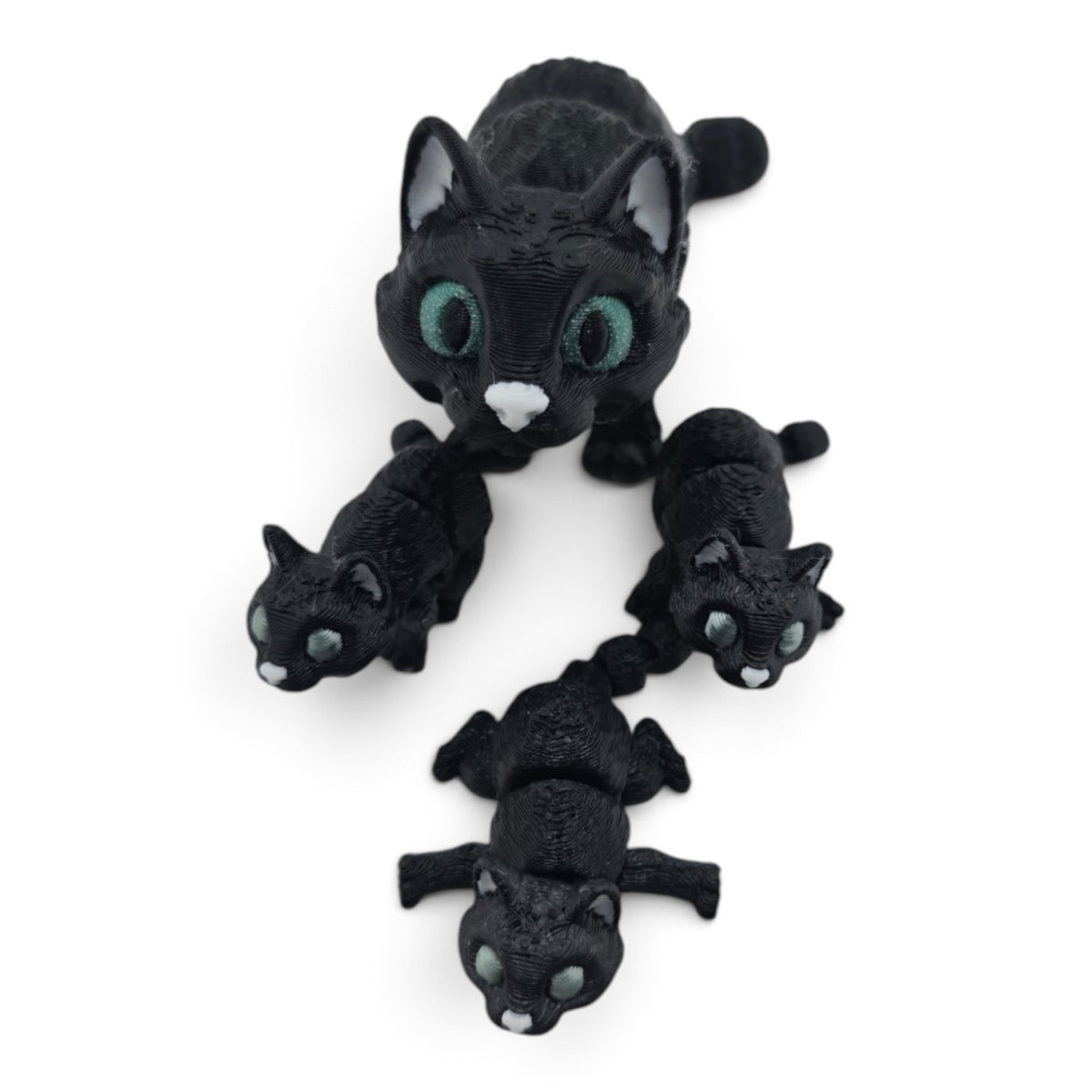 Black Cat Family Set – 3D Printed Articulated Figurines | 1 Adult & 3 Babies | Flexible Collectible Desk Decor