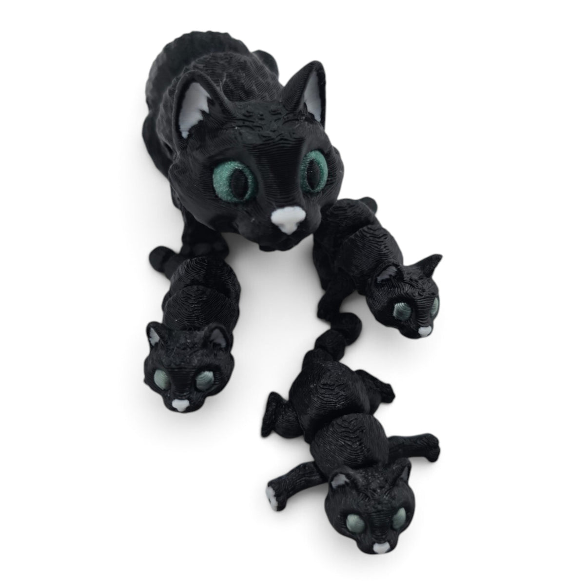 Black Cat Family Set – 3D Printed Articulated Figurines | 1 Adult & 3 Babies | Flexible Collectible Desk Decor