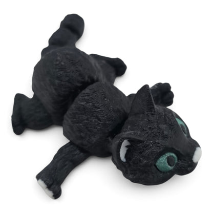 Black Cat Family Set – 3D Printed Articulated Figurines | 1 Adult & 3 Babies | Flexible Collectible Desk Decor