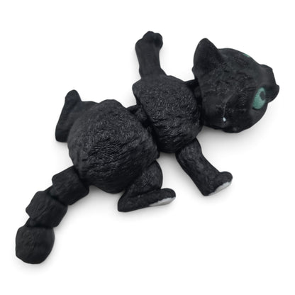 Black Cat Family Set – 3D Printed Articulated Figurines | 1 Adult & 3 Babies | Flexible Collectible Desk Decor