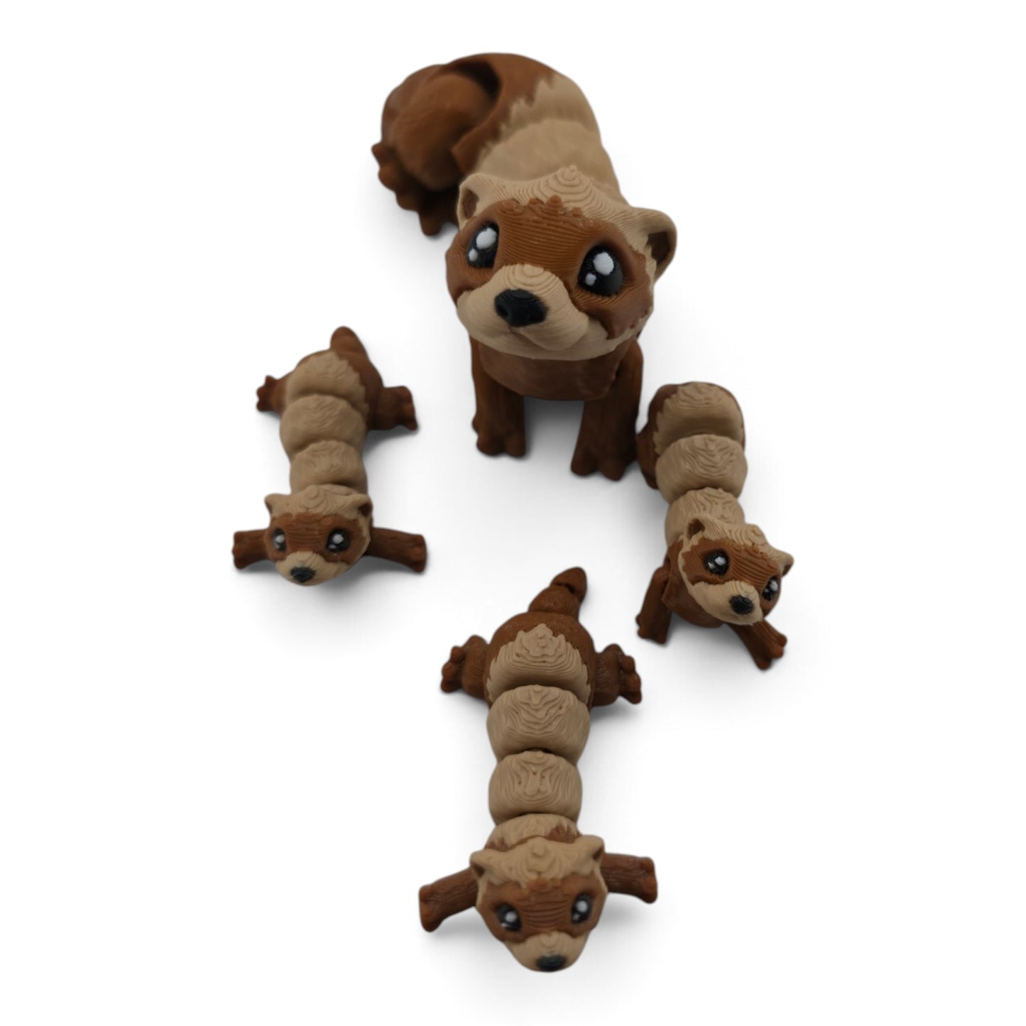 Ferret Family Set – 3D Printed Articulated Figurines | 1 Adult & 3 Babies | Flexible Collectible Desk Decor