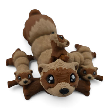 Ferret Family Set – 3D Printed Articulated Figurines | 1 Adult & 3 Babies | Flexible Collectible Desk Decor