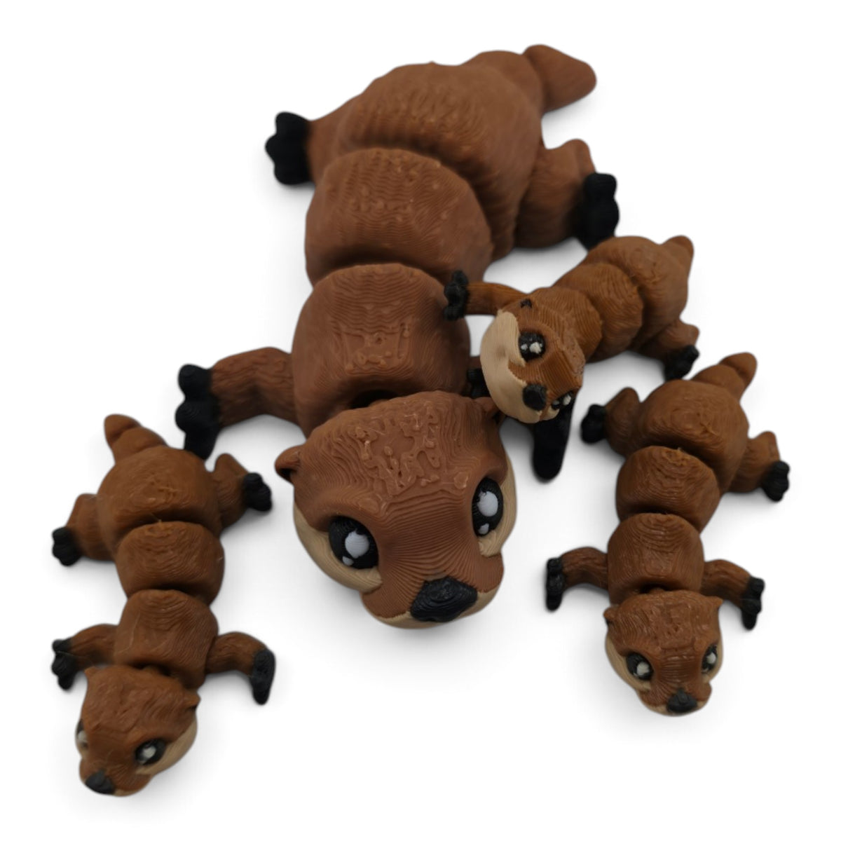 Otter Family Set – 3D Printed Articulated Figurines | 1 Adult & 3 Babies | Flexible Collectible Desk Decor