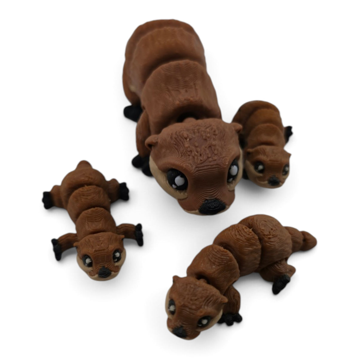 Otter Family Set – 3D Printed Articulated Figurines | 1 Adult & 3 Babies | Flexible Collectible Desk Decor