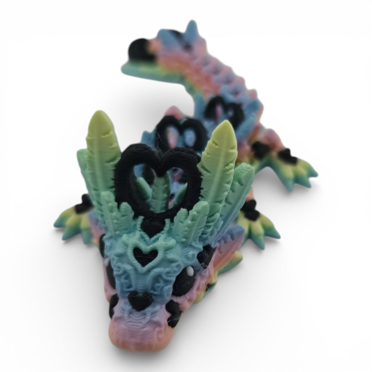 Pastel Rainbow and Black Light Heart Baby Dragon front view
