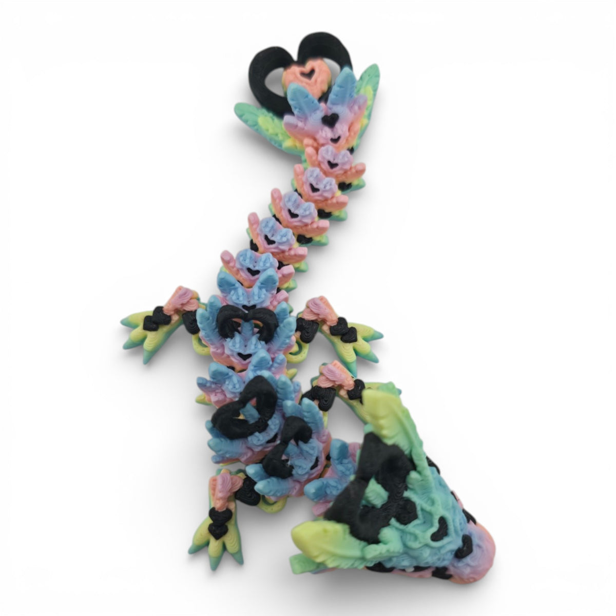 Pastel Rainbow and Black Light Heart Baby Dragon full articulated body