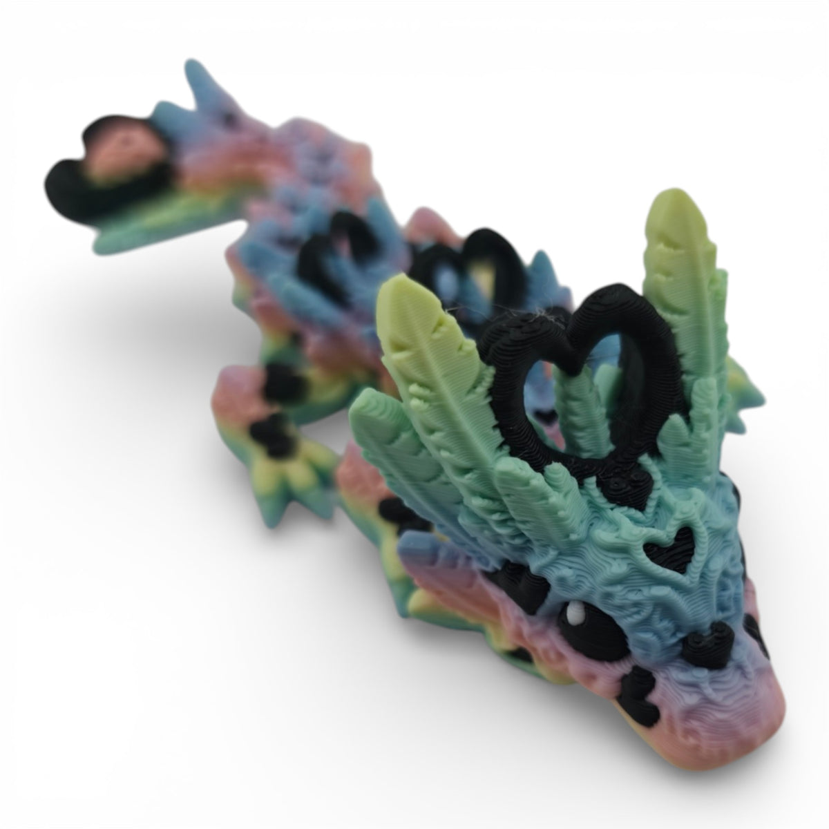 Pastel Rainbow and Black Light Heart Baby Dragon face detail