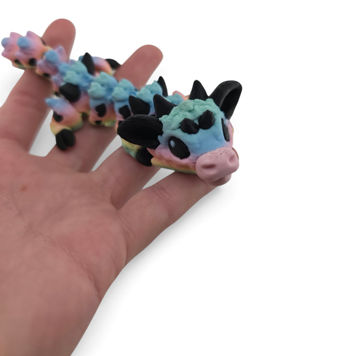Baby Cow Dragon – Pastel Rainbow– 6"  Articulated Fantasy Collectible | 3D Printed Mechanical-Inspired Desk & Shelf Decor