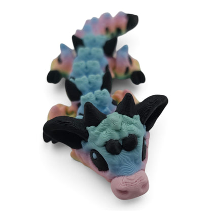 Baby Cow Dragon – Pastel Rainbow– 6"  Articulated Fantasy Collectible | 3D Printed Mechanical-Inspired Desk & Shelf Decor