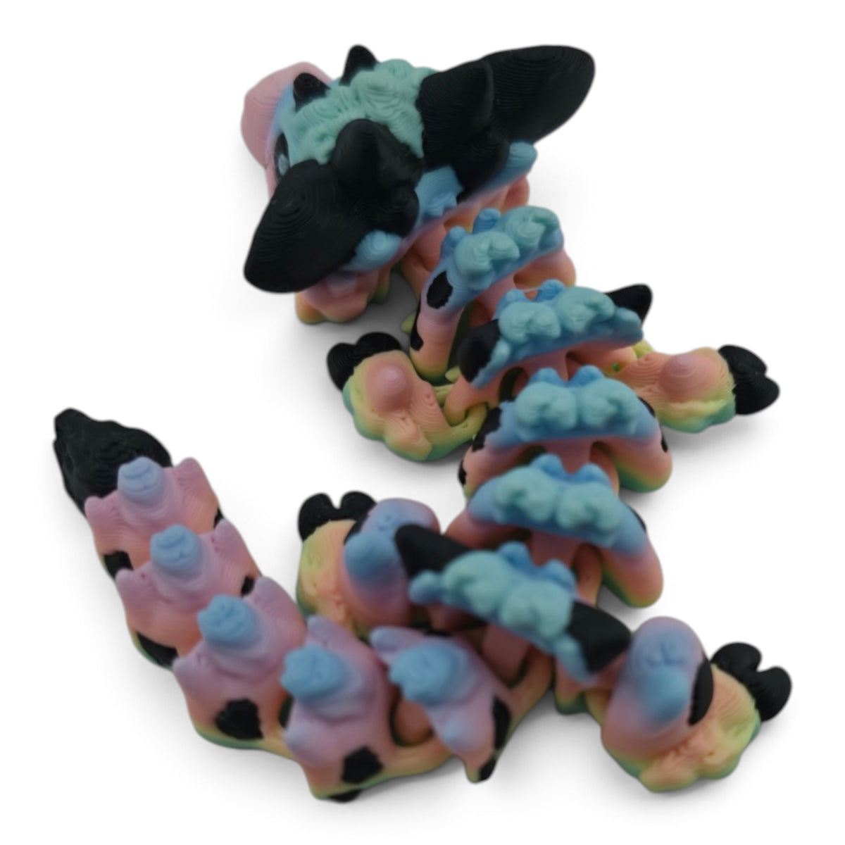 Baby Cow Dragon – Pastel Rainbow– 6"  Articulated Fantasy Collectible | 3D Printed Mechanical-Inspired Desk & Shelf Decor