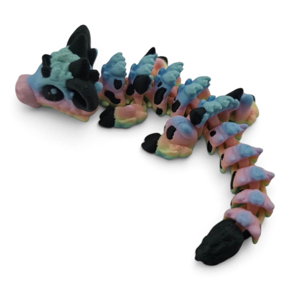 Baby Cow Dragon – Pastel Rainbow– 6"  Articulated Fantasy Collectible | 3D Printed Mechanical-Inspired Desk & Shelf Decor