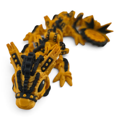 Baby Steampunk Dragon – 6" Gold & Black Articulated Fantasy Collectible | 3D Printed Mechanical-Inspired Desk & Shelf Decor